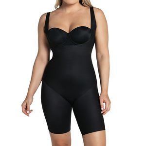 Leonisa Undetectable Edge Mid-Thigh Bodysuit Shaper,Black,Large